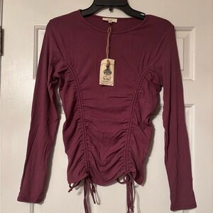 Chic Ruched Long Sleeve Blouse in Plum
